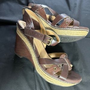 Womens 7.5M Naturalizer N5 Comfort Dark Brown & Jute Wedge Sandal